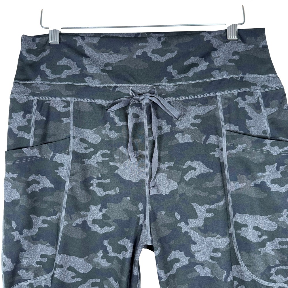 Fabletics Joggers Women L Grey Camo‎ Athletic High Rise Pockets Drawstring